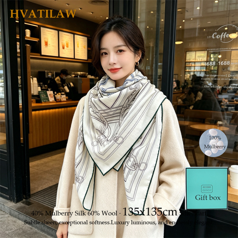 40% Silk 60% Wool Scarf 135x13 - Shawl Wrap Winter avis et prix