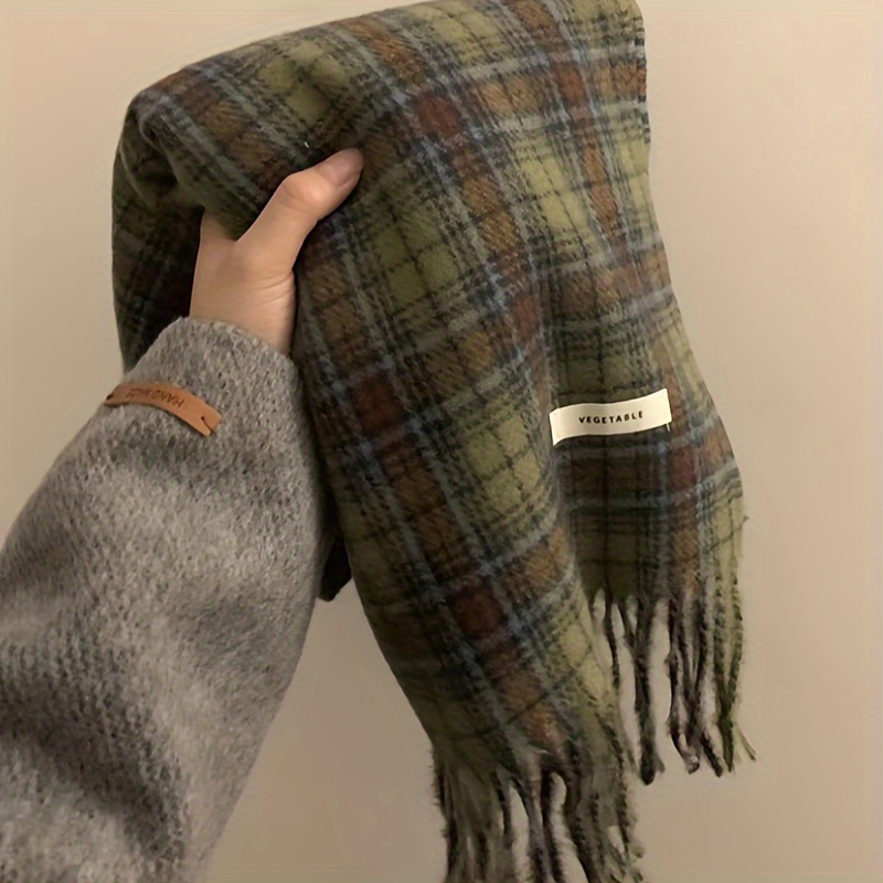 Vintage Green Plaid Tassel Sca - Shawl Wrap Winter avis et prix