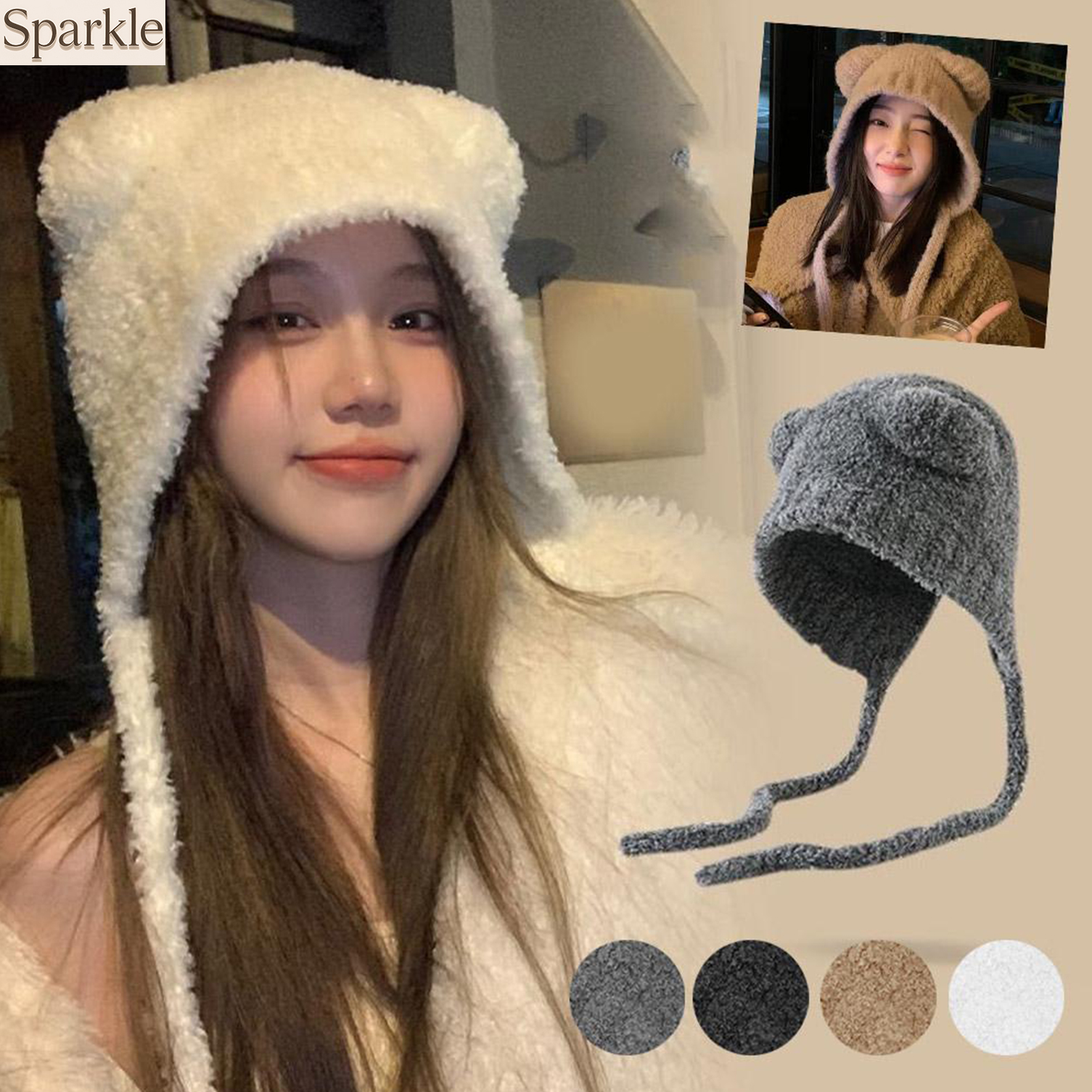 Winter Plush Bear Ear Wool Hat - Knit Beanie Hat Warm avis et prix