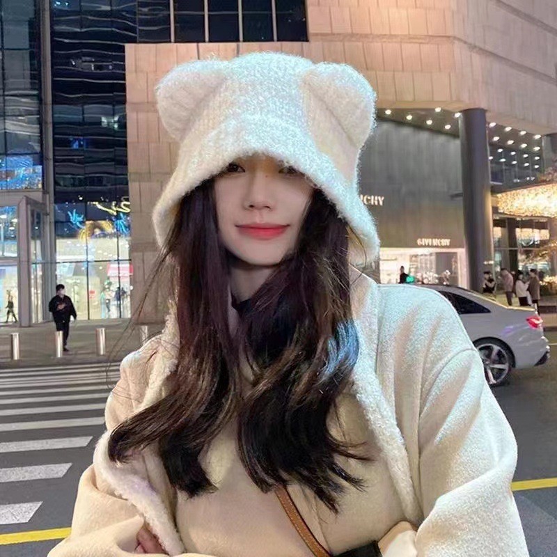 Winter Plush Bear Ear Wool Hat - Knit Beanie Hat Warm avis et prix