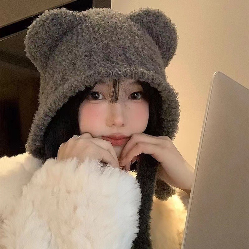 Winter Plush Bear Ear Wool Hat - Knit Beanie Hat Warm avis et prix