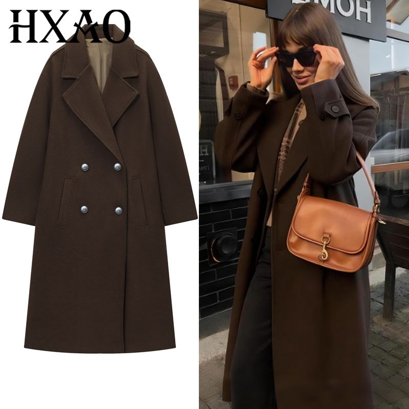 HXAO Women's Coat Brown Tweed  - Wool Coat Peacoat avis et prix