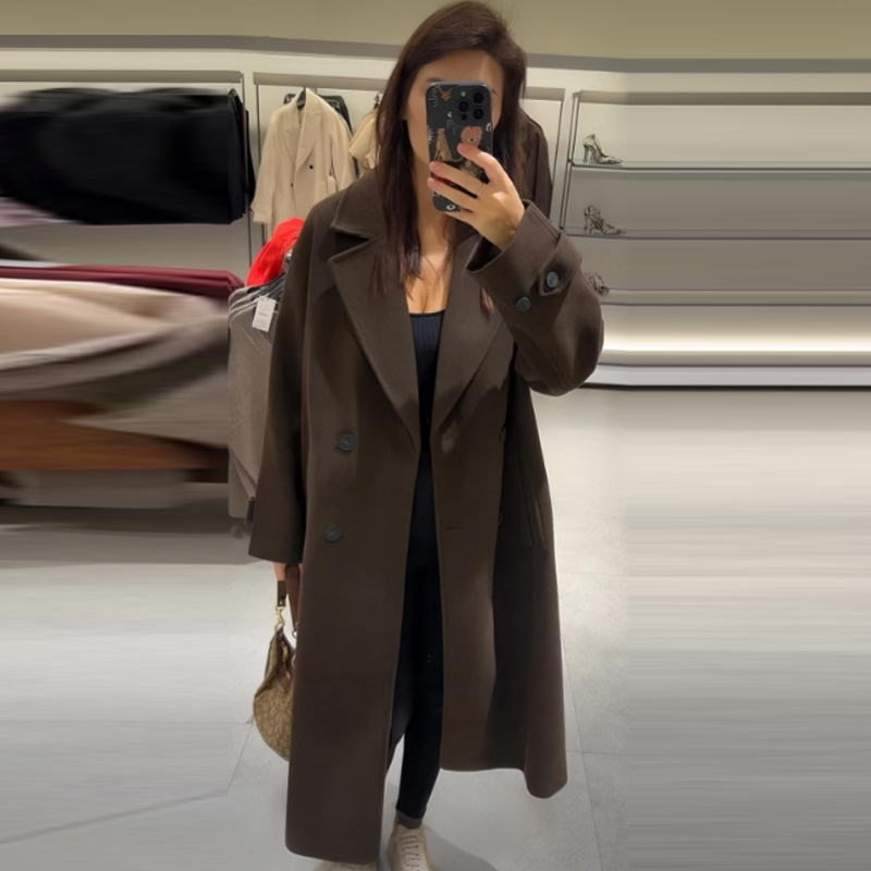 HXAO Women's Coat Brown Tweed  - Wool Coat Peacoat avis et prix