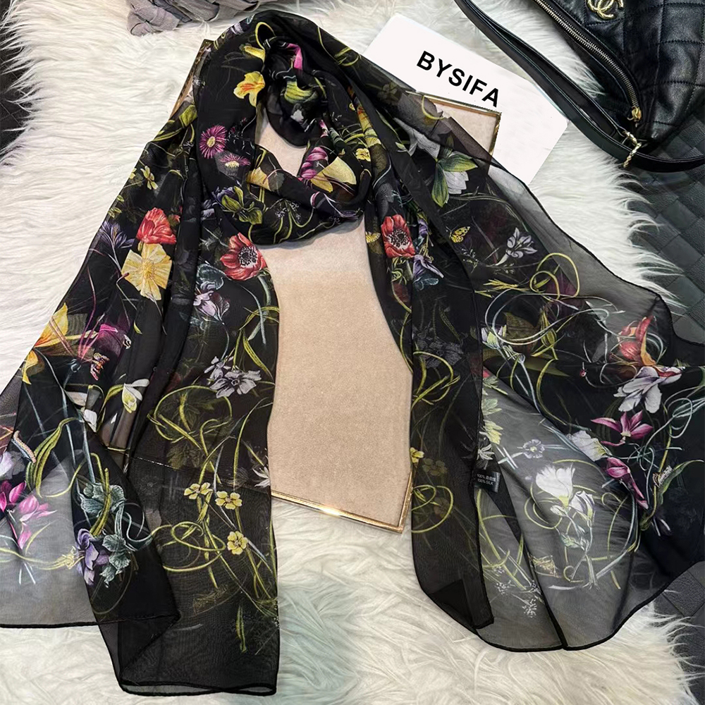 BYSIFA|New Black Pure Silk Wom - Shawl Wrap Winter avis et prix