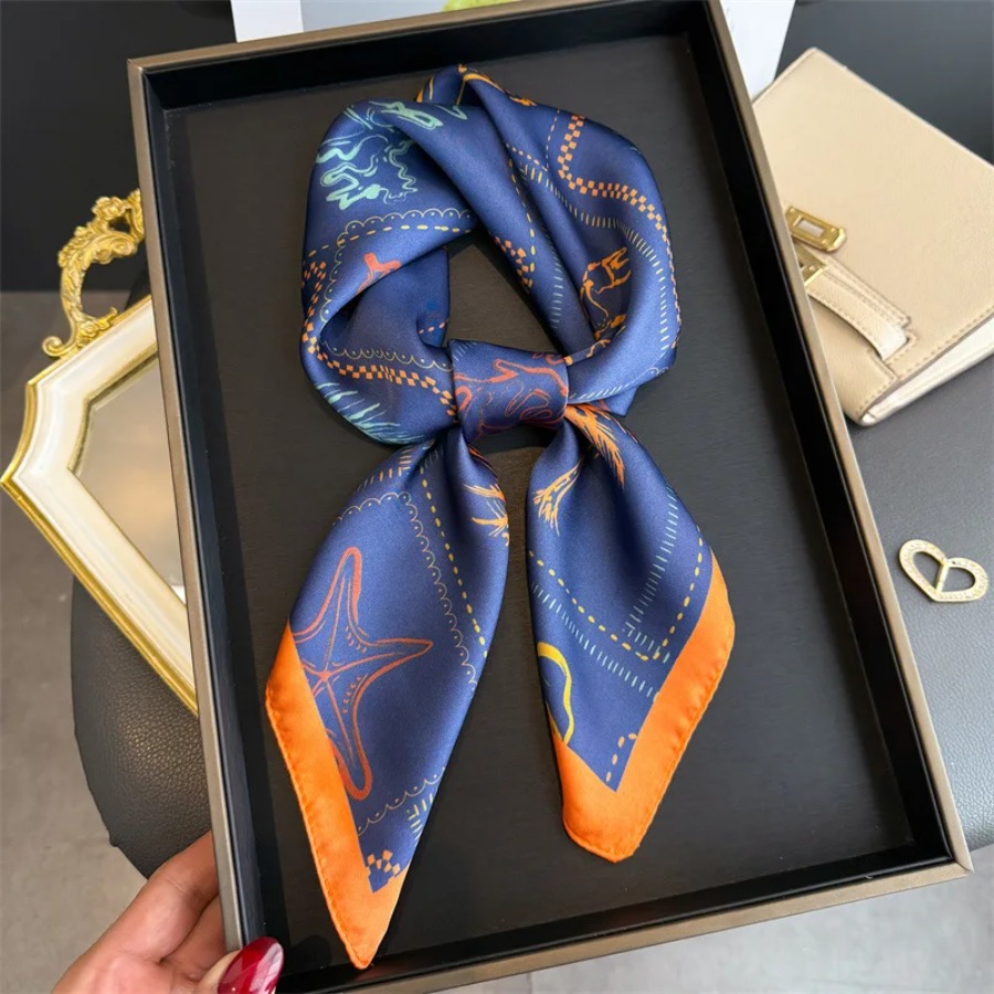 Blue Print Silk Square Scarf W - Shawl Wrap Winter avis et prix