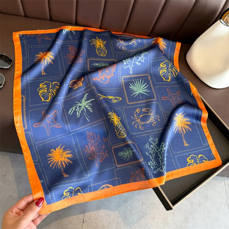 Blue Print Silk Square Scarf W - Shawl Wrap Winter avis et prix