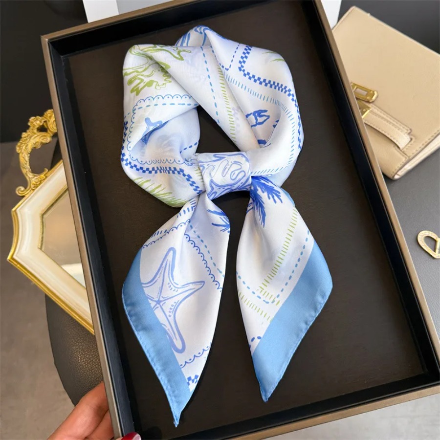 Blue Print Silk Square Scarf W - Shawl Wrap Winter avis et prix